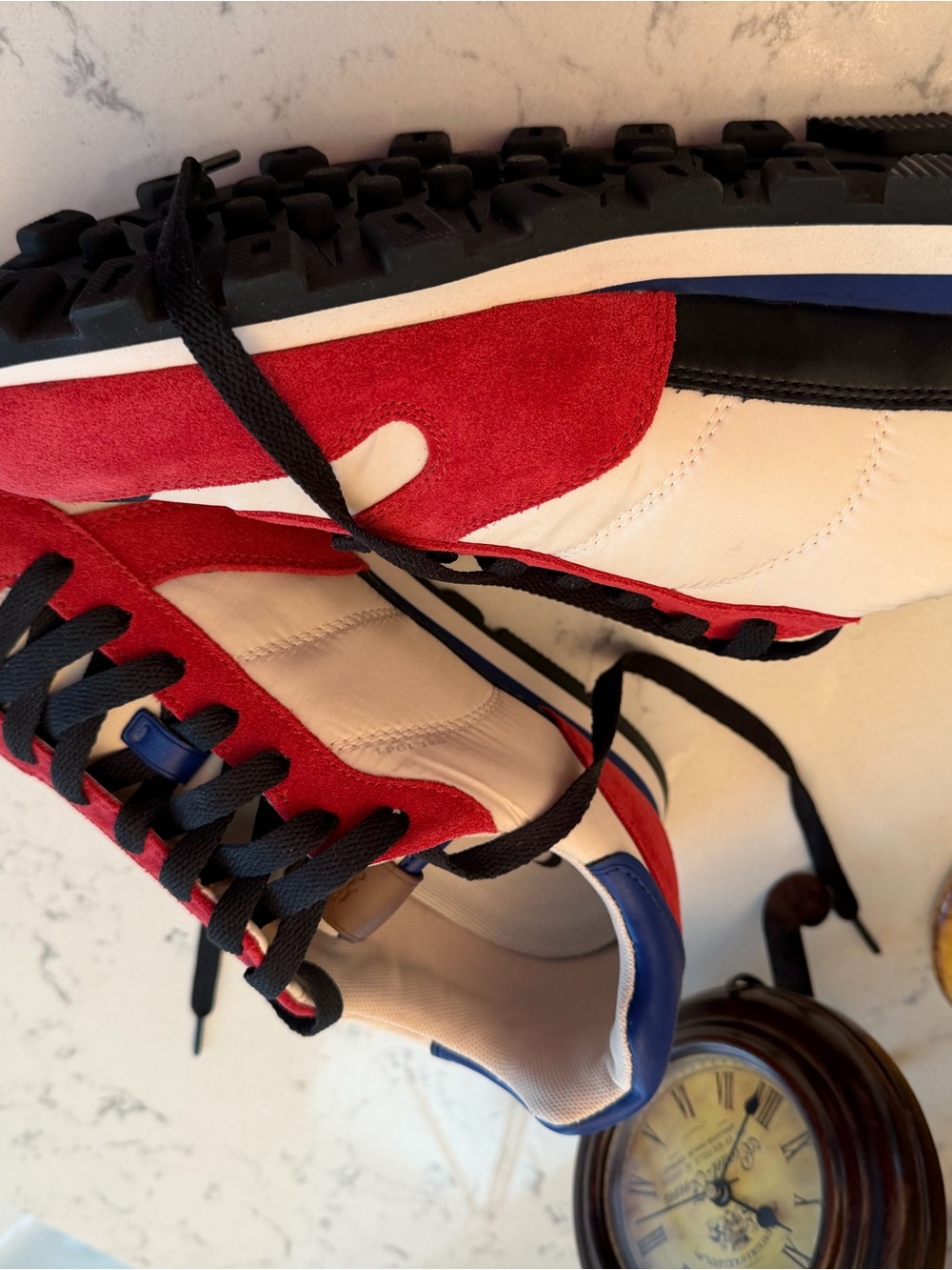 Men's Red, White & Blue Casual Sneakers with Black Laces - Picture 3 of 4